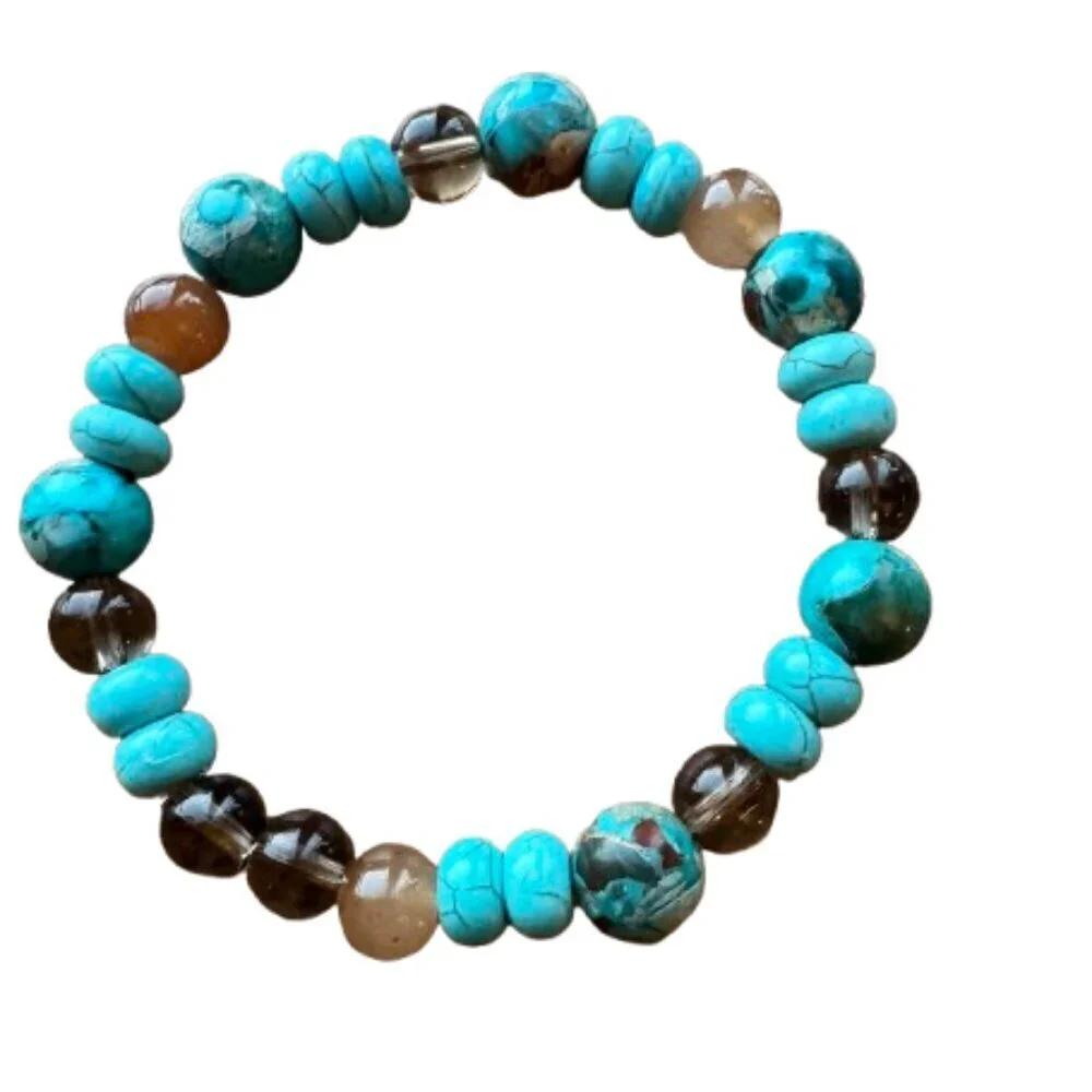 Blue -Brown New Ocean JasperBead Stretch bracelet Handmade  NWT (MJW022)